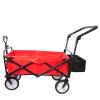 folding wagon Collapsible Outdoor Utility Wagon, Heavy Duty Folding Garden Portable Hand Cart, Drink Holder, Adjustable Handles