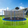 14FT Trampoline for Adults & Kids with Basketball Hoop, Outdoor Trampolines w/Ladder and Safety Enclosure Net for Kids and Adults,Double-side Color co