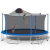 14FT Trampoline for Adults & Kids with Basketball Hoop, Outdoor Trampolines w/Ladder and Safety Enclosure Net for Kids and Adults,Double-side Color co