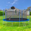 14FT Trampoline for Adults & Kids with Basketball Hoop, Outdoor Trampolines w/Ladder and Safety Enclosure Net for Kids and Adults,Double-side Color co