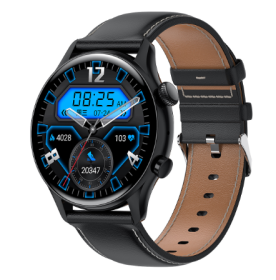 Round Dial True Waterproof NFC Screen Heart Rate Watch (Option: Black leather strap)