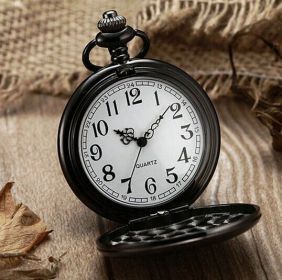 Retro Double-Sided Light Quartz Pocket Watch (Option: Black-Hanging chain)