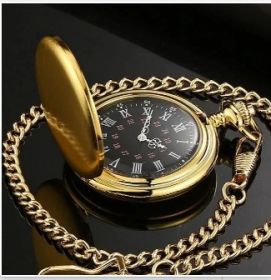 Retro Double-Sided Light Quartz Pocket Watch (Option: Golden-Waist chain)