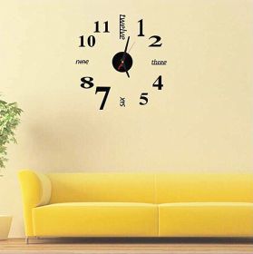 DIY Acrylic Creative 3D Stereo Mirror Wall Clock (Color: Black)