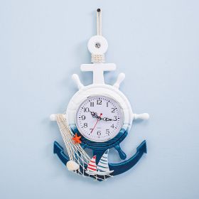 Mediterranean Style Blue And White Ship Rudder Helmsman Anchor Creative Personality Wall Clock (Option: 4style)