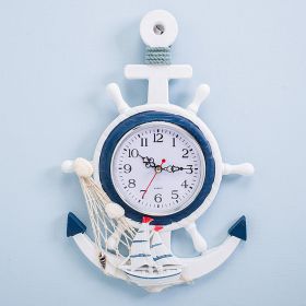 Mediterranean Style Blue And White Ship Rudder Helmsman Anchor Creative Personality Wall Clock (Option: 1style)