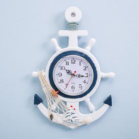 Mediterranean Style Blue And White Ship Rudder Helmsman Anchor Creative Personality Wall Clock (Option: 3style)