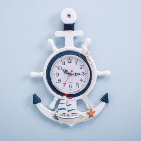 Mediterranean Style Blue And White Ship Rudder Helmsman Anchor Creative Personality Wall Clock (Option: 2style)