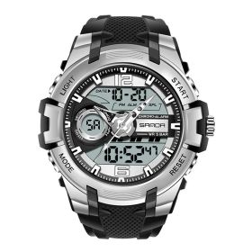 Men's Large Dial Waterproof Watch Personality Electronic Watch Fashion Trend (Option: Black silver)