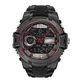 Men's Large Dial Waterproof Watch Personality Electronic Watch Fashion Trend (Option: Black red)