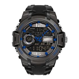 Men's Large Dial Waterproof Watch Personality Electronic Watch Fashion Trend (Option: Black blue)