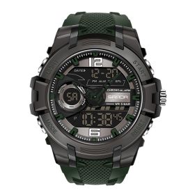 Men's Large Dial Waterproof Watch Personality Electronic Watch Fashion Trend (Option: Black green)