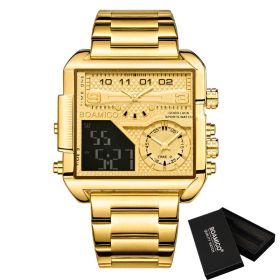 BOAMIGO New Top Brand Luxury Fashion Men Watches Gold Stainless Steel Sport Square Digital Analog Big Quartz Watch for Men (Option: Golden)