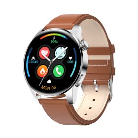 Smart Watch Heart Rate Blood Pressure Blood Oxygen Monitoring Bluetooth Call Music Astronaut Watch (Option: Silver brown leather)