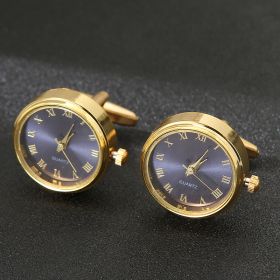 Men's Light Luxury Clock Cufflinks Fashion French Rotatable Golden Cuff (Option: Blue-18K)