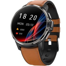 Call Location Heart Rate Large Screen Dual System 4G Smart Watch (Option: Brown leather strap-1and16G)