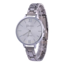 Geneva Alloy Watch Large Dial Slim Band  Watch Quartz (Color: Silver)