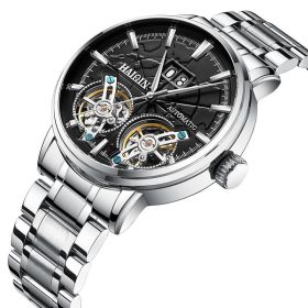 Men's Mechanical Automatic Double Tourbillon Watch Waterproof (Option: Steel belt-Stainless steel black surface)