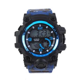 Watch Female Round Korean Style Simple Waterproof Sports Electronic (Color: Blue)