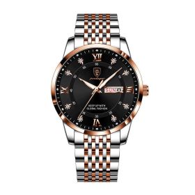 Waterproof Luminous Calendar Korean Quartz Watch (Option: Rose gold black surface)