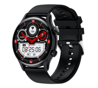 Round Dial True Waterproof NFC Screen Heart Rate Watch (Option: Black Silicone Strap)