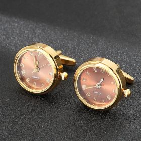 Men's Light Luxury Clock Cufflinks Fashion French Rotatable Golden Cuff (Option: Brown-18K)