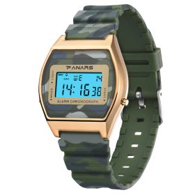 Slim Watch Square Student Camouflage (Color: Green)