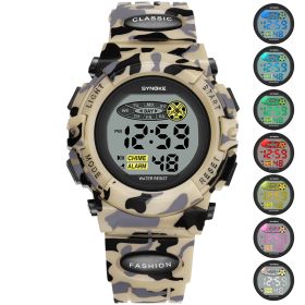 Colorful Luminous Children's Student Electronic Watch (Color: Khaki)