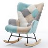 Modern Patchwork Accent Chair with Solid Wood Armrest and Feet, Mid-Century Modern Accent Sofa, Fabric Sofa Chair for Living Room Bedroom Studio, Comf