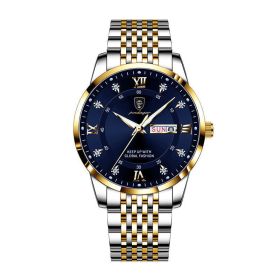 Waterproof Luminous Calendar Korean Quartz Watch (Option: Golden Blue Surface)